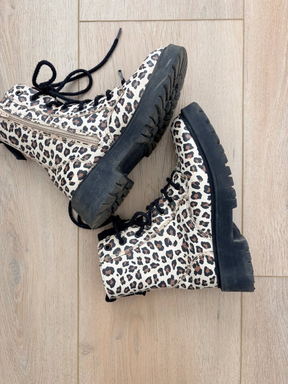 Zara Leopard Print Combat Boots, Size 33